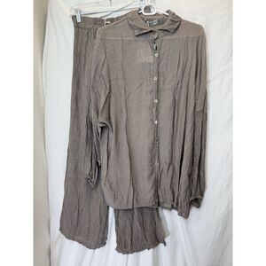 Cobblestone Living NWT Shirt And Pants Set Taupe L/XL Lagenlook Coastal Grandma